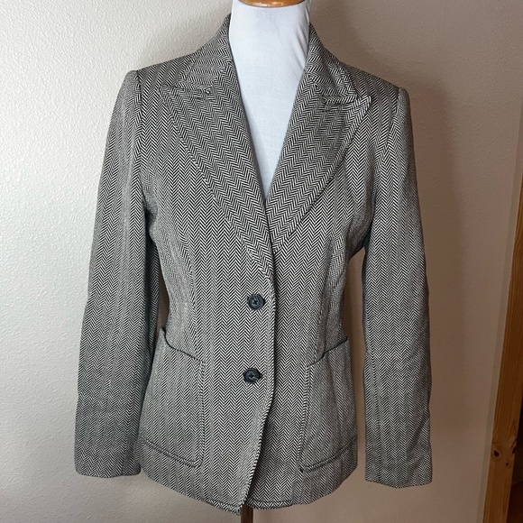 MICHAEL KORS Herringbone Career Blazer 6 Heavy Cotton Campus Dark Academia Chic - Picture 1 of 7